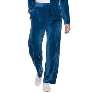 Croft & Barrow Straight-Leg Velour Pants color is Blue Dye Size PM